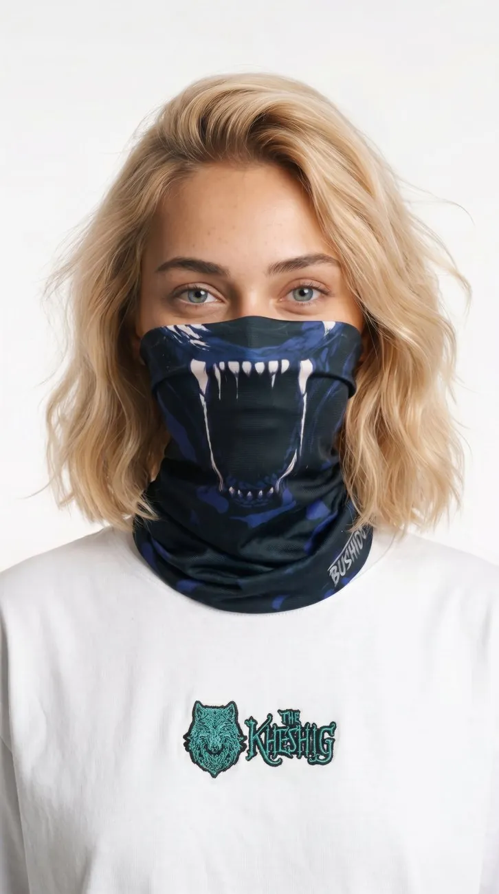 Female lead wearing the neck buff